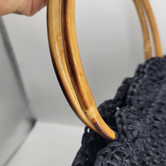 Vintage SIROCCO Purse Made in Italy Small Woven Bamboo Round Handles Zipper - Picture 7 of 11